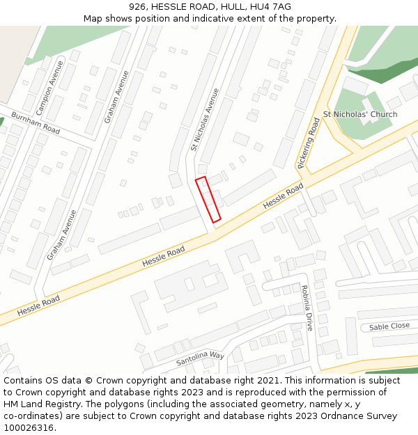 926, HESSLE ROAD, HULL, HU4 7AG: Location map and indicative extent of plot