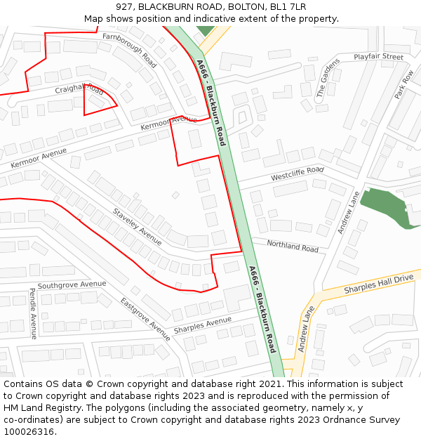 927, BLACKBURN ROAD, BOLTON, BL1 7LR: Location map and indicative extent of plot