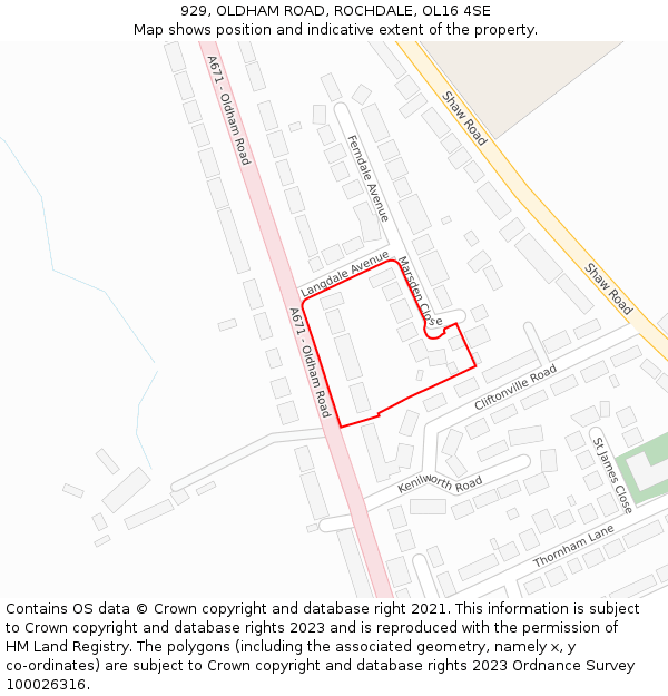 929, OLDHAM ROAD, ROCHDALE, OL16 4SE: Location map and indicative extent of plot