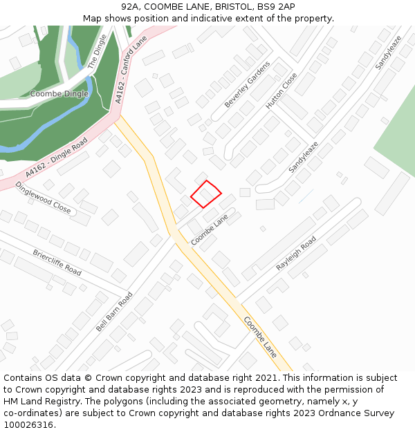 92A, COOMBE LANE, BRISTOL, BS9 2AP: Location map and indicative extent of plot