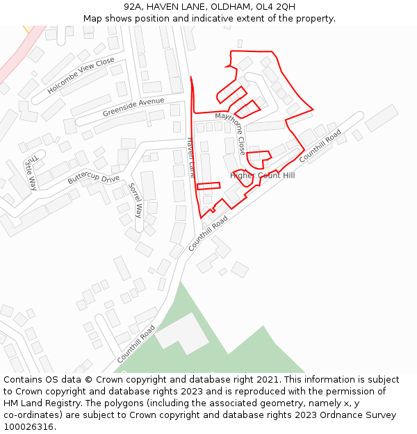 92A, HAVEN LANE, OLDHAM, OL4 2QH: Location map and indicative extent of plot