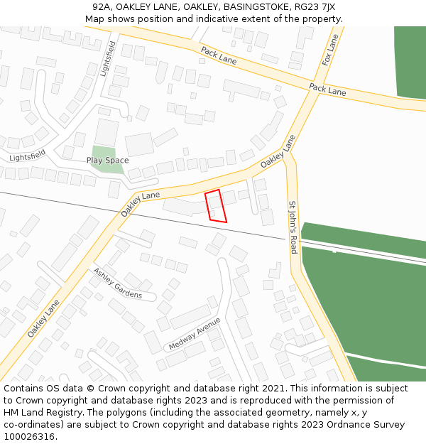 92A, OAKLEY LANE, OAKLEY, BASINGSTOKE, RG23 7JX: Location map and indicative extent of plot