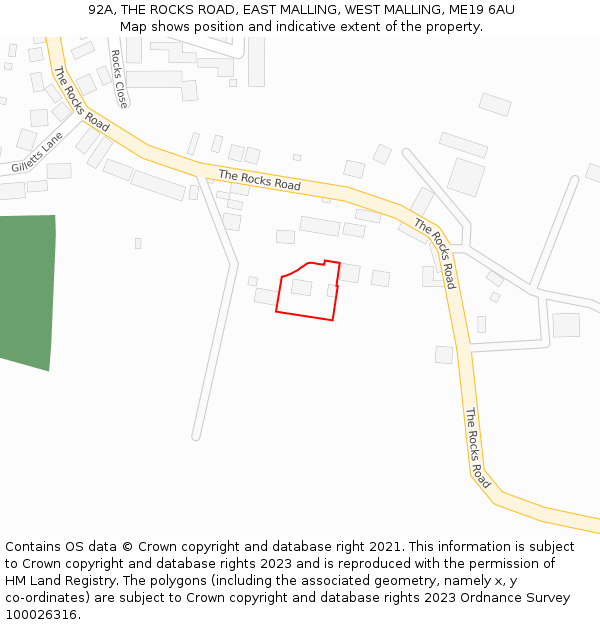 92A, THE ROCKS ROAD, EAST MALLING, WEST MALLING, ME19 6AU: Location map and indicative extent of plot