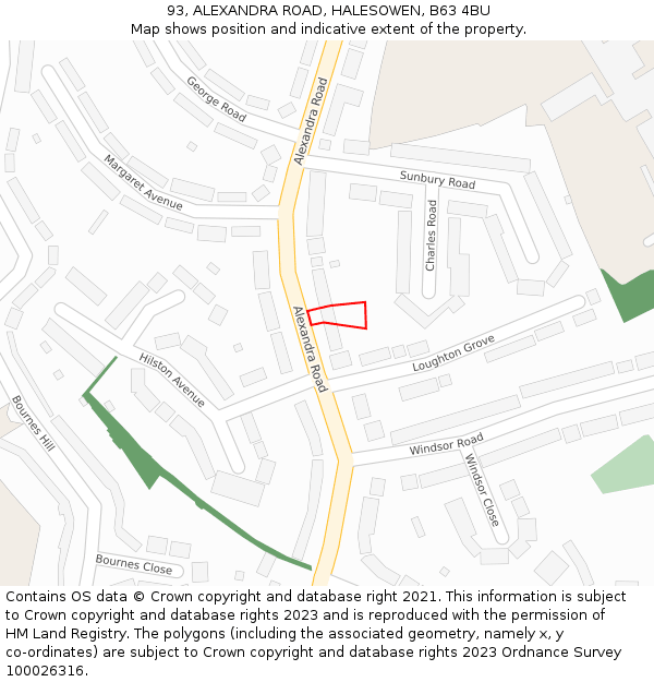 93, ALEXANDRA ROAD, HALESOWEN, B63 4BU: Location map and indicative extent of plot