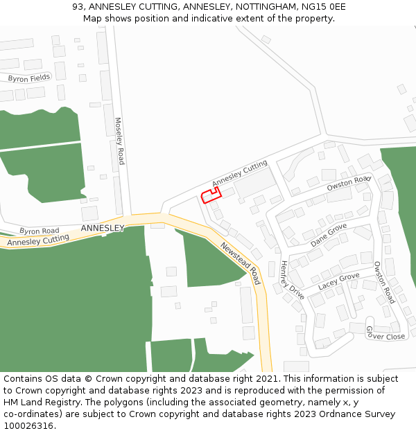 93, ANNESLEY CUTTING, ANNESLEY, NOTTINGHAM, NG15 0EE: Location map and indicative extent of plot