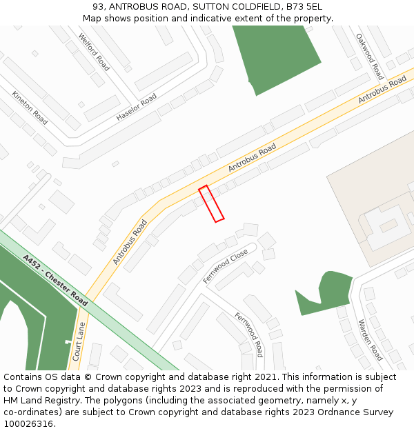 93, ANTROBUS ROAD, SUTTON COLDFIELD, B73 5EL: Location map and indicative extent of plot