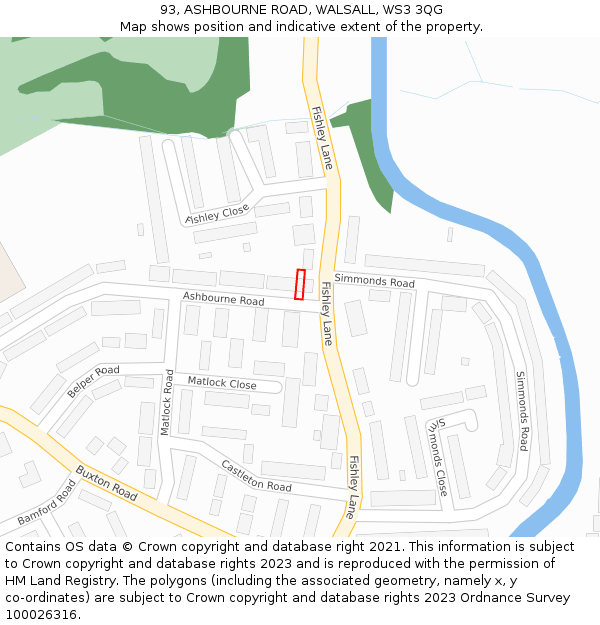 93, ASHBOURNE ROAD, WALSALL, WS3 3QG: Location map and indicative extent of plot