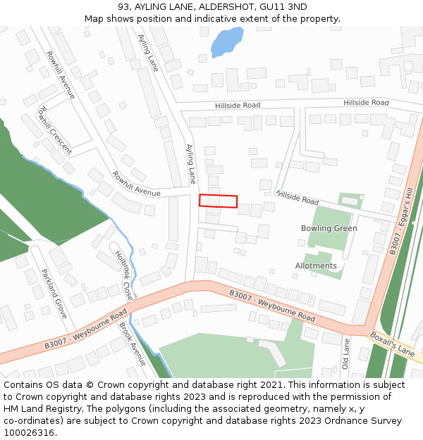 93, AYLING LANE, ALDERSHOT, GU11 3ND: Location map and indicative extent of plot