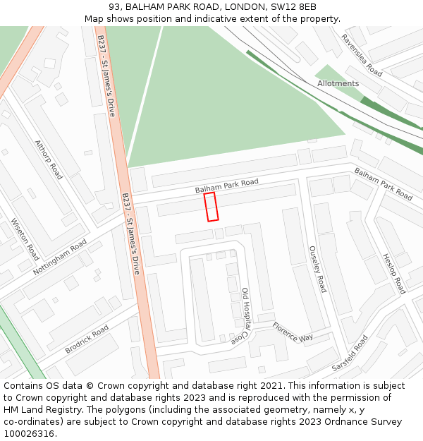 93, BALHAM PARK ROAD, LONDON, SW12 8EB: Location map and indicative extent of plot