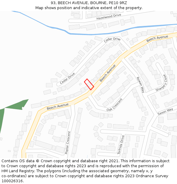 93, BEECH AVENUE, BOURNE, PE10 9RZ: Location map and indicative extent of plot