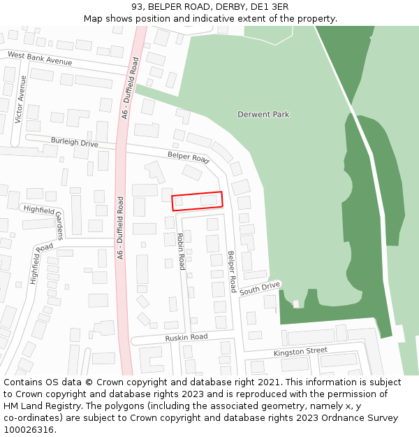 93, BELPER ROAD, DERBY, DE1 3ER: Location map and indicative extent of plot