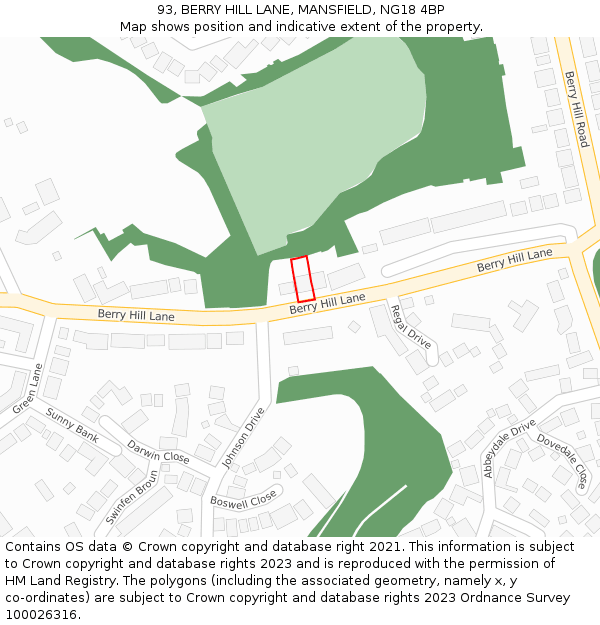 93, BERRY HILL LANE, MANSFIELD, NG18 4BP: Location map and indicative extent of plot