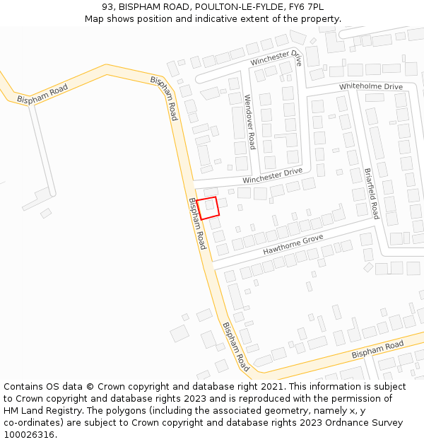 93, BISPHAM ROAD, POULTON-LE-FYLDE, FY6 7PL: Location map and indicative extent of plot