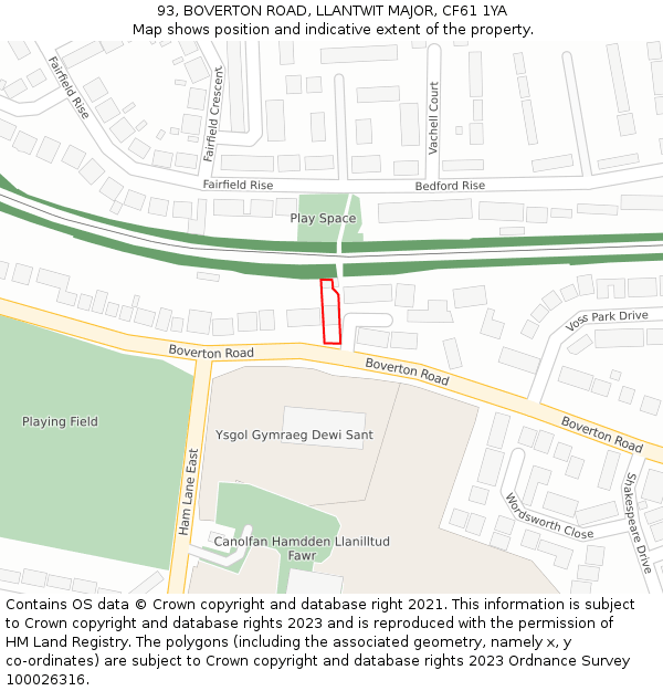 93, BOVERTON ROAD, LLANTWIT MAJOR, CF61 1YA: Location map and indicative extent of plot