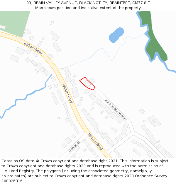 93, BRAIN VALLEY AVENUE, BLACK NOTLEY, BRAINTREE, CM77 8LT: Location map and indicative extent of plot