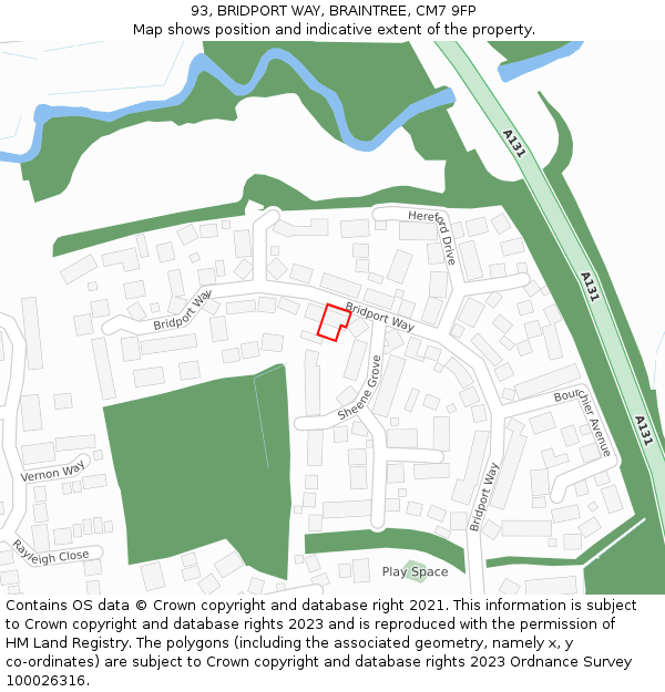 93, BRIDPORT WAY, BRAINTREE, CM7 9FP: Location map and indicative extent of plot