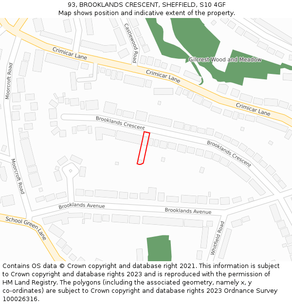 93, BROOKLANDS CRESCENT, SHEFFIELD, S10 4GF: Location map and indicative extent of plot