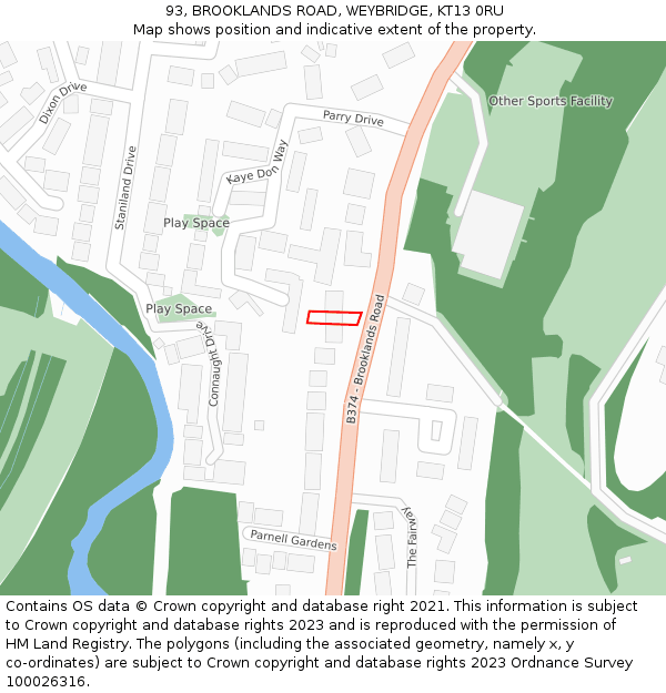 93, BROOKLANDS ROAD, WEYBRIDGE, KT13 0RU: Location map and indicative extent of plot