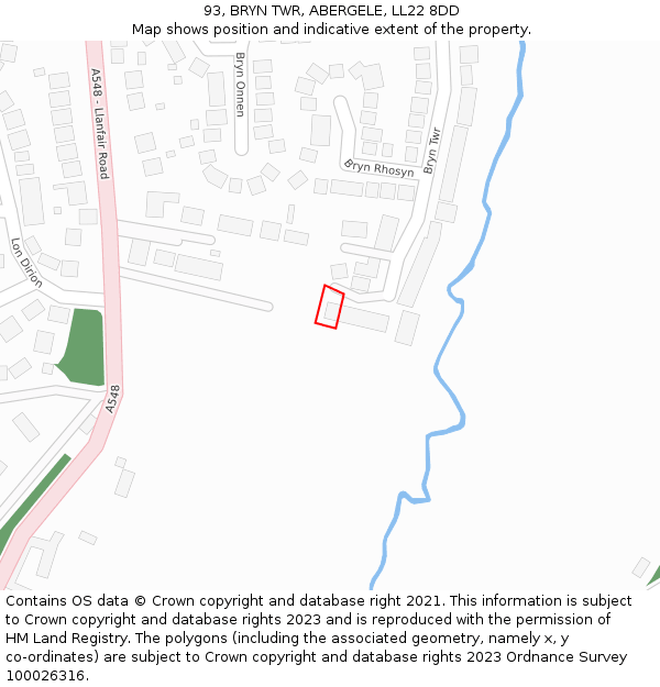 93, BRYN TWR, ABERGELE, LL22 8DD: Location map and indicative extent of plot