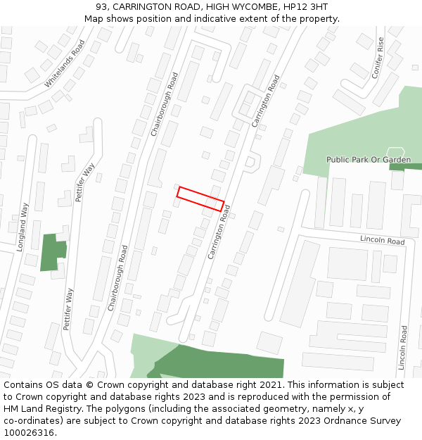 93, CARRINGTON ROAD, HIGH WYCOMBE, HP12 3HT: Location map and indicative extent of plot