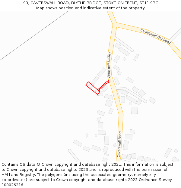 93, CAVERSWALL ROAD, BLYTHE BRIDGE, STOKE-ON-TRENT, ST11 9BG: Location map and indicative extent of plot