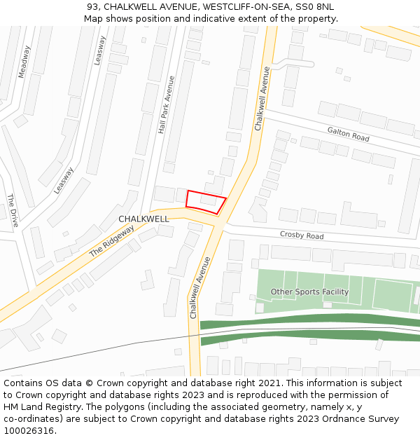 93, CHALKWELL AVENUE, WESTCLIFF-ON-SEA, SS0 8NL: Location map and indicative extent of plot