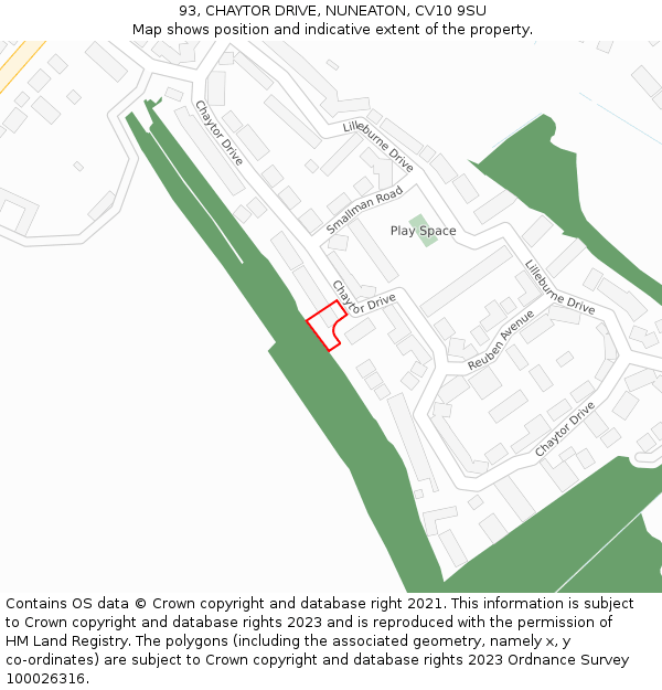 93, CHAYTOR DRIVE, NUNEATON, CV10 9SU: Location map and indicative extent of plot