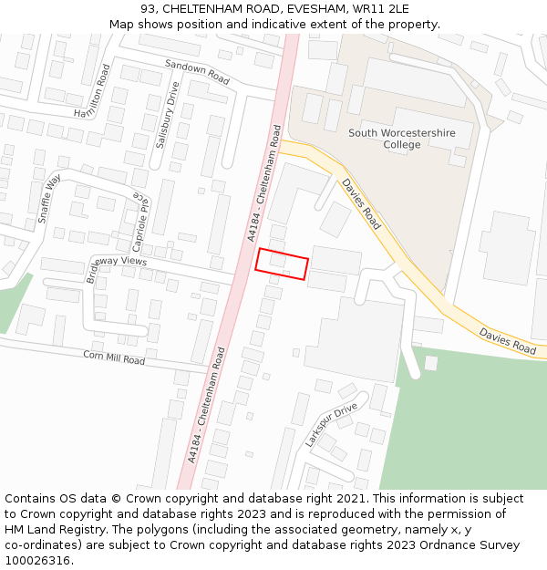 93, CHELTENHAM ROAD, EVESHAM, WR11 2LE: Location map and indicative extent of plot