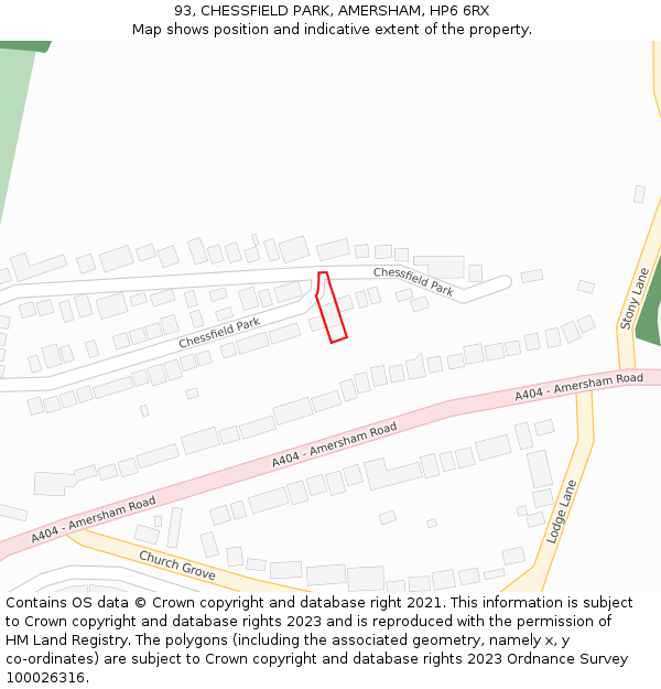 93, CHESSFIELD PARK, AMERSHAM, HP6 6RX: Location map and indicative extent of plot