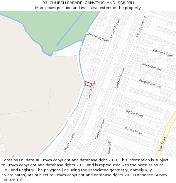 93, CHURCH PARADE, CANVEY ISLAND, SS8 9RH: Location map and indicative extent of plot