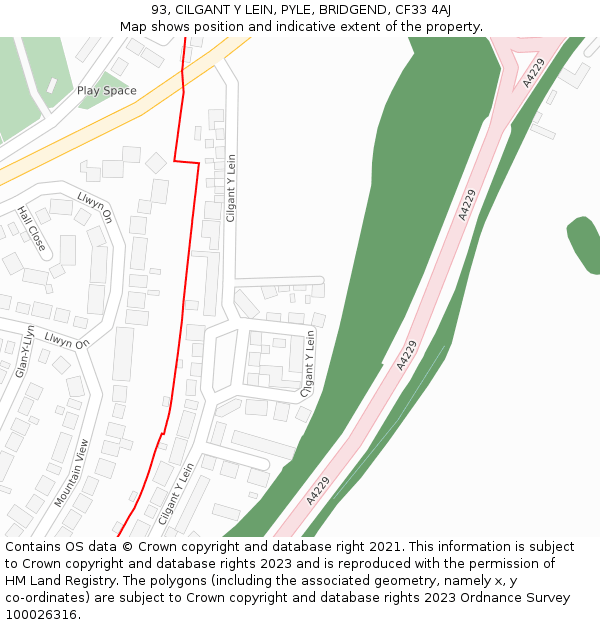 93, CILGANT Y LEIN, PYLE, BRIDGEND, CF33 4AJ: Location map and indicative extent of plot