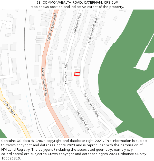 93, COMMONWEALTH ROAD, CATERHAM, CR3 6LW: Location map and indicative extent of plot