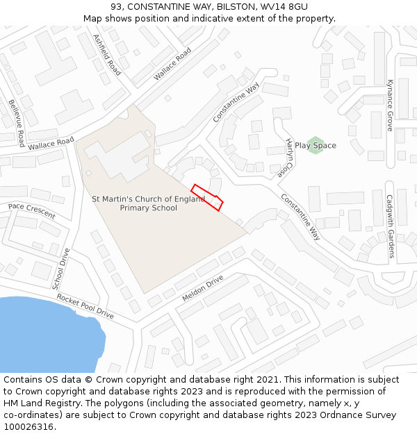 93, CONSTANTINE WAY, BILSTON, WV14 8GU: Location map and indicative extent of plot