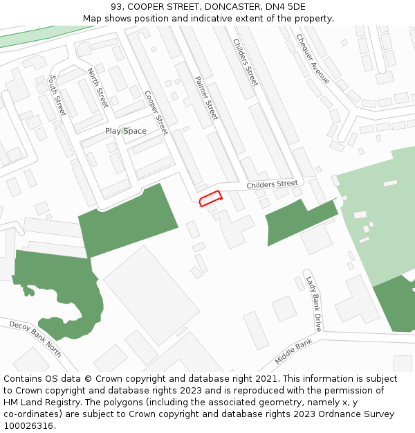 93, COOPER STREET, DONCASTER, DN4 5DE: Location map and indicative extent of plot