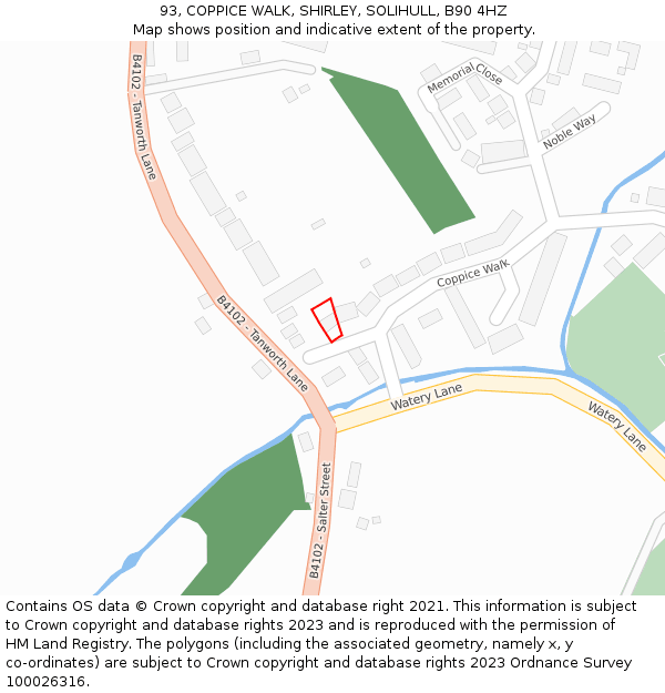 93, COPPICE WALK, SHIRLEY, SOLIHULL, B90 4HZ: Location map and indicative extent of plot