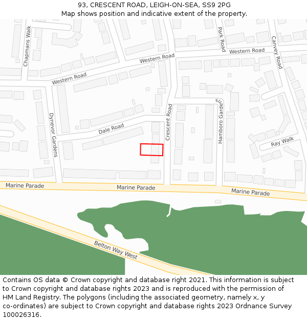 93, CRESCENT ROAD, LEIGH-ON-SEA, SS9 2PG: Location map and indicative extent of plot