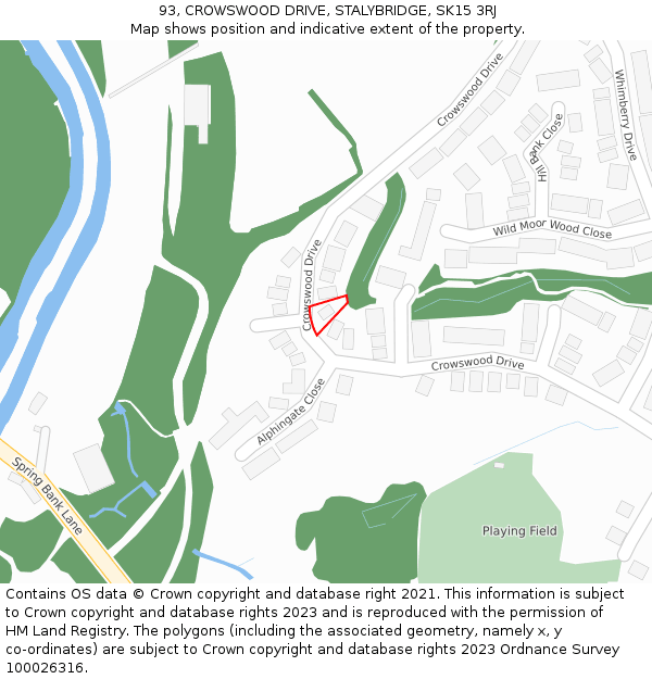 93, CROWSWOOD DRIVE, STALYBRIDGE, SK15 3RJ: Location map and indicative extent of plot