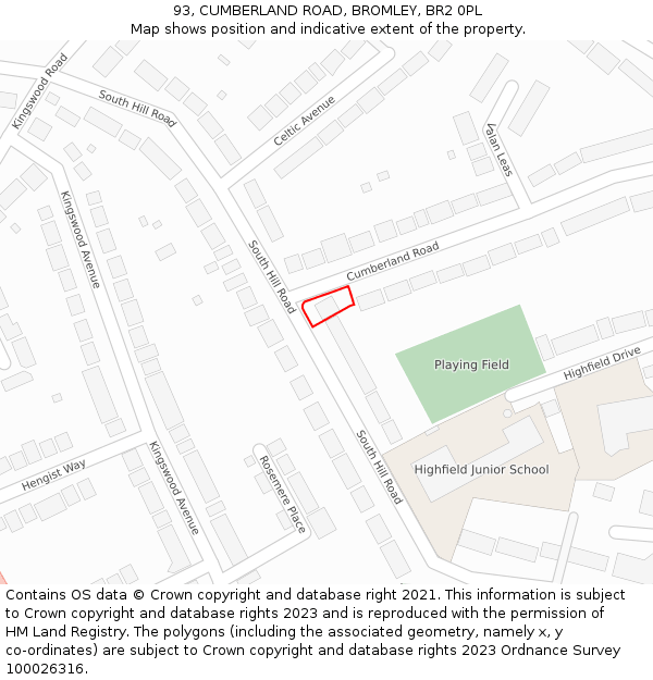 93, CUMBERLAND ROAD, BROMLEY, BR2 0PL: Location map and indicative extent of plot