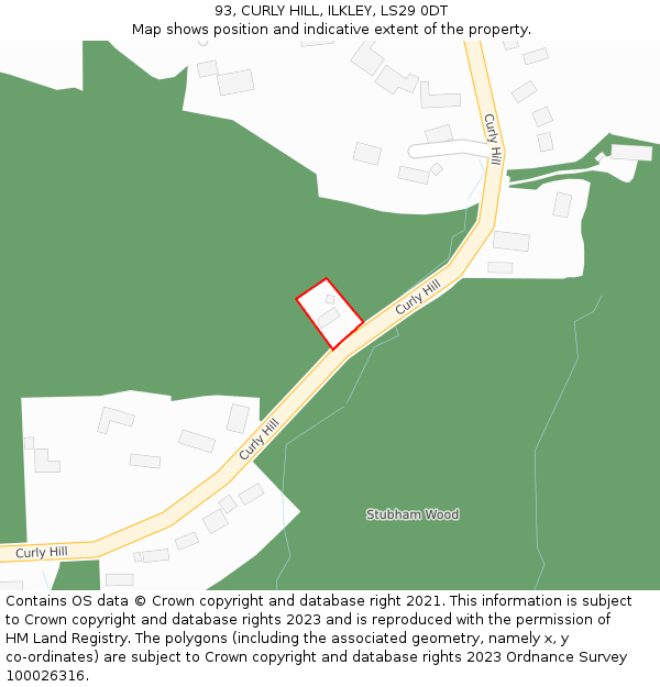 93, CURLY HILL, ILKLEY, LS29 0DT: Location map and indicative extent of plot