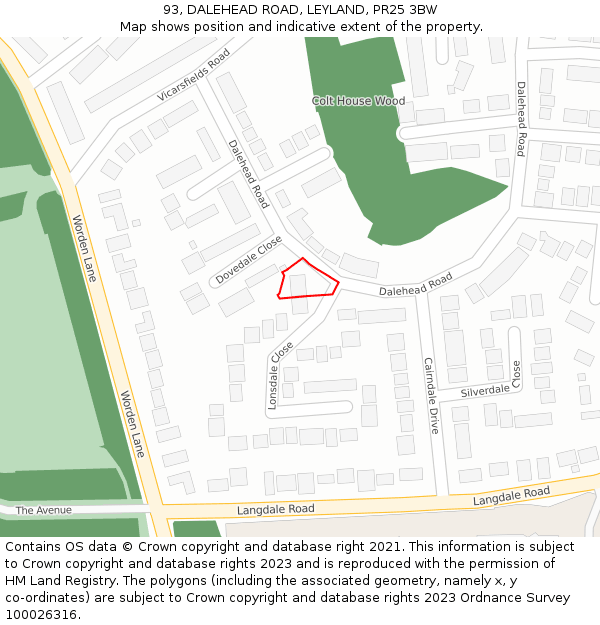 93, DALEHEAD ROAD, LEYLAND, PR25 3BW: Location map and indicative extent of plot