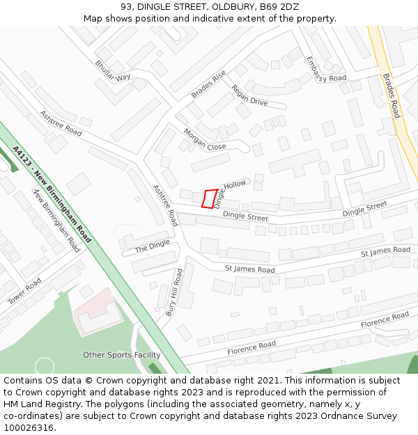 93, DINGLE STREET, OLDBURY, B69 2DZ: Location map and indicative extent of plot