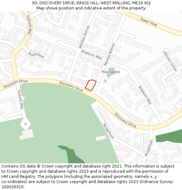 93, DISCOVERY DRIVE, KINGS HILL, WEST MALLING, ME19 4DJ: Location map and indicative extent of plot