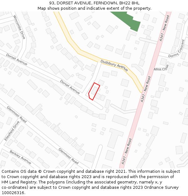 93, DORSET AVENUE, FERNDOWN, BH22 8HL: Location map and indicative extent of plot