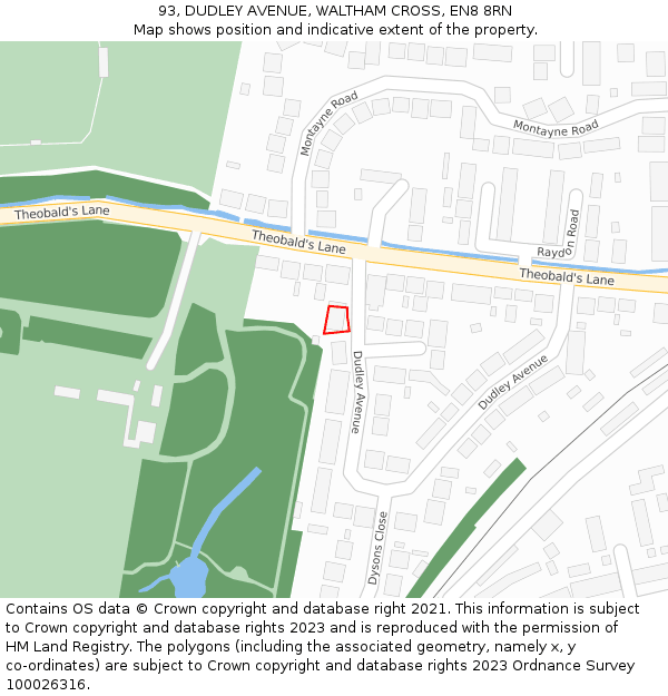 93, DUDLEY AVENUE, WALTHAM CROSS, EN8 8RN: Location map and indicative extent of plot