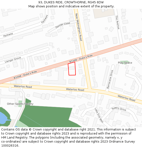 93, DUKES RIDE, CROWTHORNE, RG45 6DW: Location map and indicative extent of plot