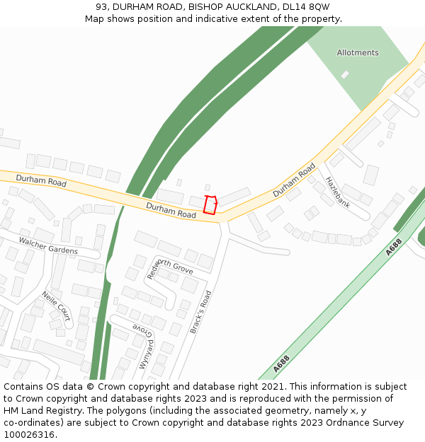 93, DURHAM ROAD, BISHOP AUCKLAND, DL14 8QW: Location map and indicative extent of plot