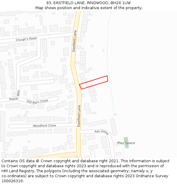 93, EASTFIELD LANE, RINGWOOD, BH24 1UW: Location map and indicative extent of plot