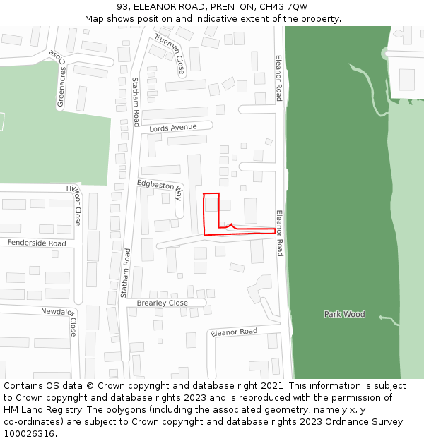 93, ELEANOR ROAD, PRENTON, CH43 7QW: Location map and indicative extent of plot