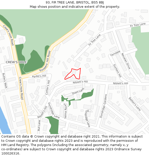 93, FIR TREE LANE, BRISTOL, BS5 8BJ: Location map and indicative extent of plot
