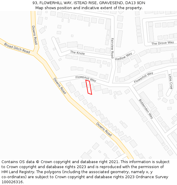 93, FLOWERHILL WAY, ISTEAD RISE, GRAVESEND, DA13 9DN: Location map and indicative extent of plot